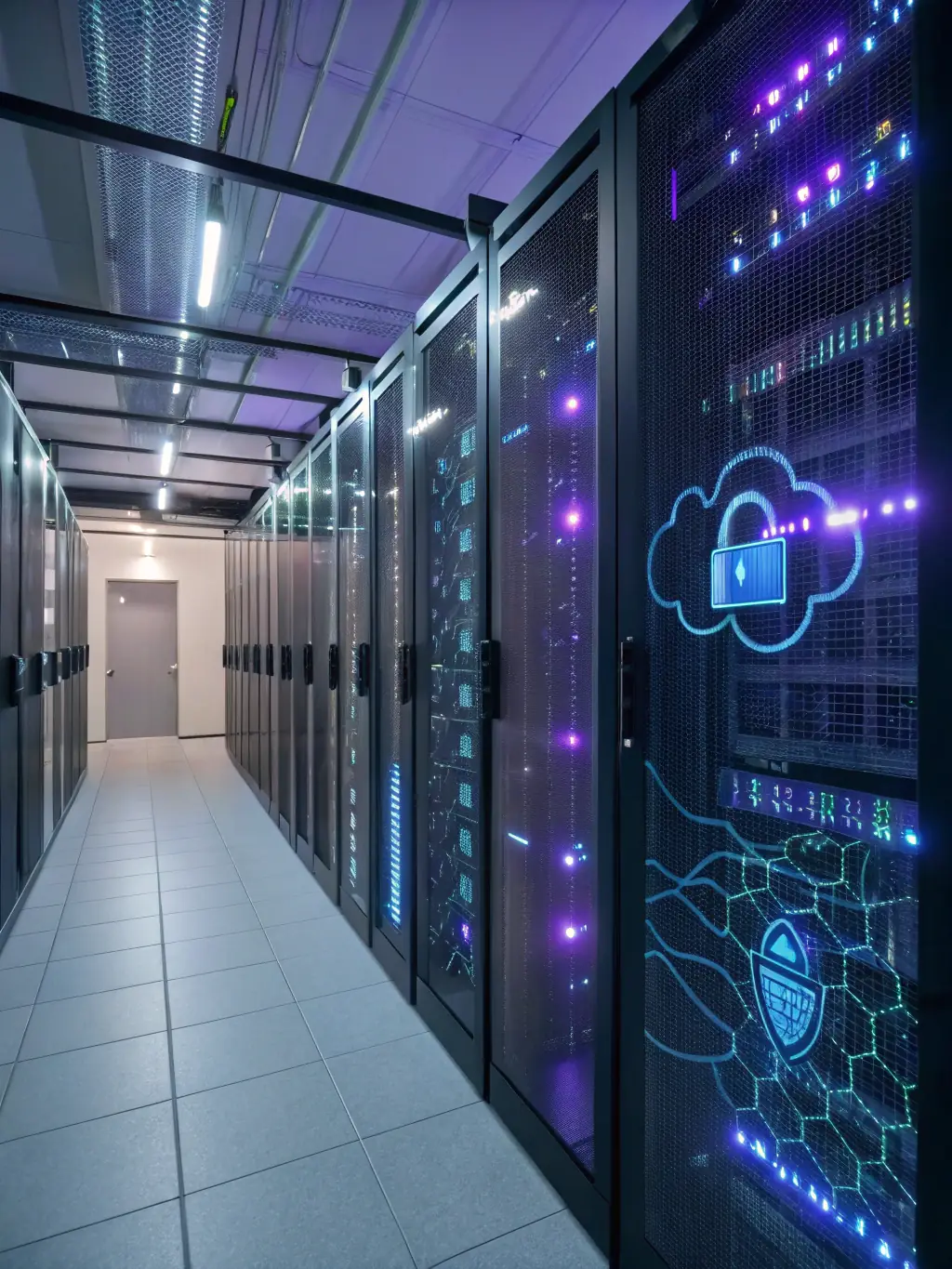 A modern graphic illustrating cloud computing and data management, emphasizing the security and efficiency of cloud-based solutions.